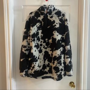 Cow Print Sherpa Sweater Womens Size XL